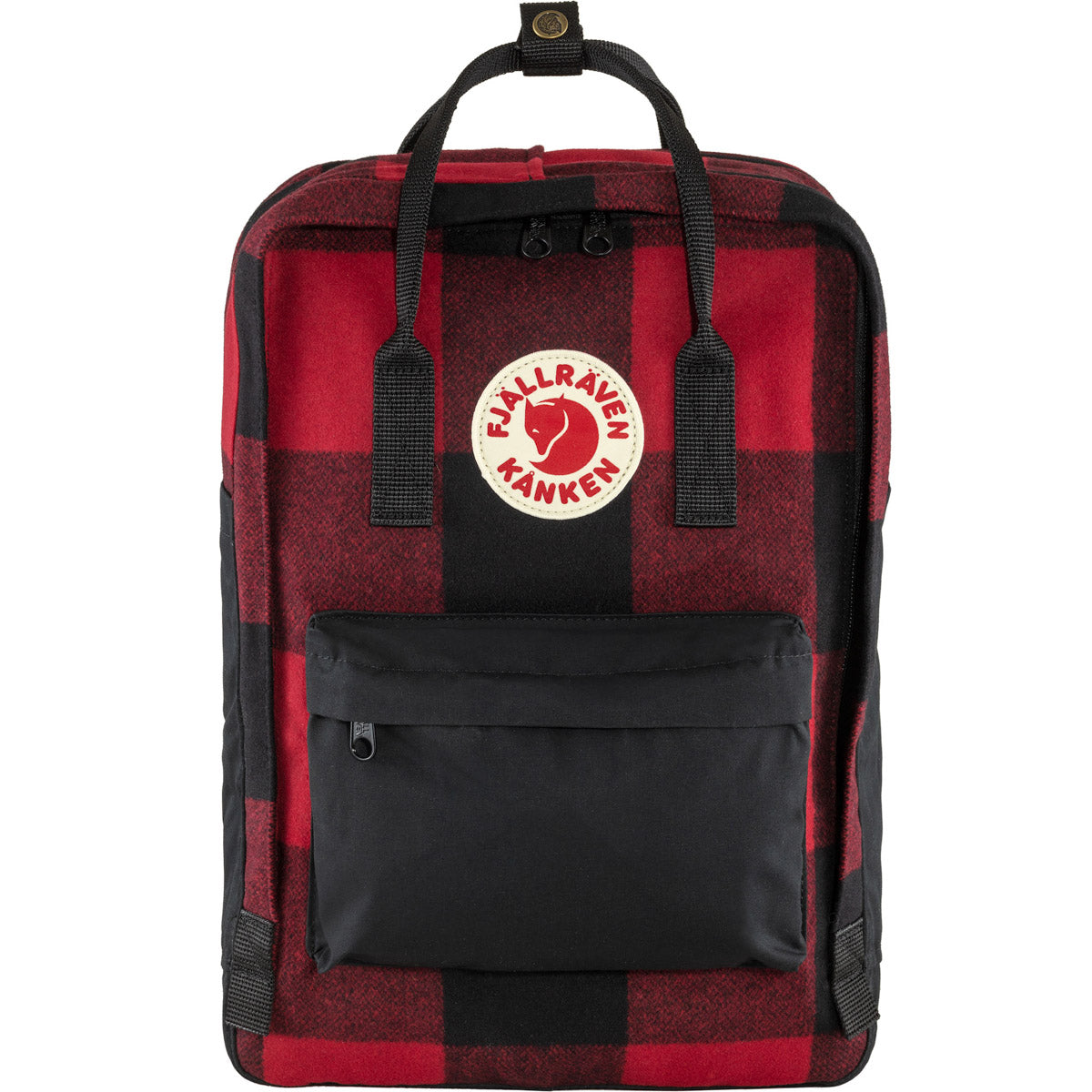 Kånken Re-Wool Laptop 15" computer backpack - Fjallraven recycled wool special edition Red/Black red and black patchwork