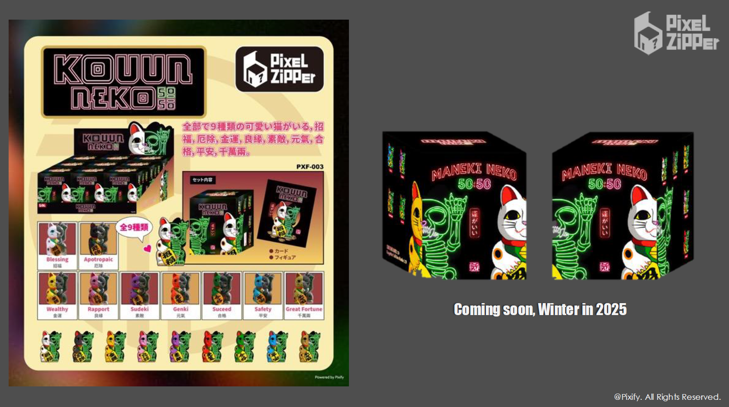 日本 Pixel Zipper KOUUN 50:50 招財貓系列盲盒 (kouun.neko)