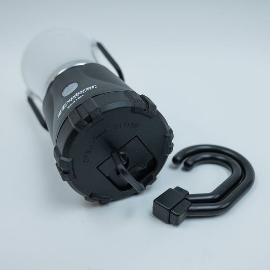 Gentos EX-418H Explorer LED Camping Lantern uses a dedicated 2600mAh rechargeable battery or 4*AA batteries.