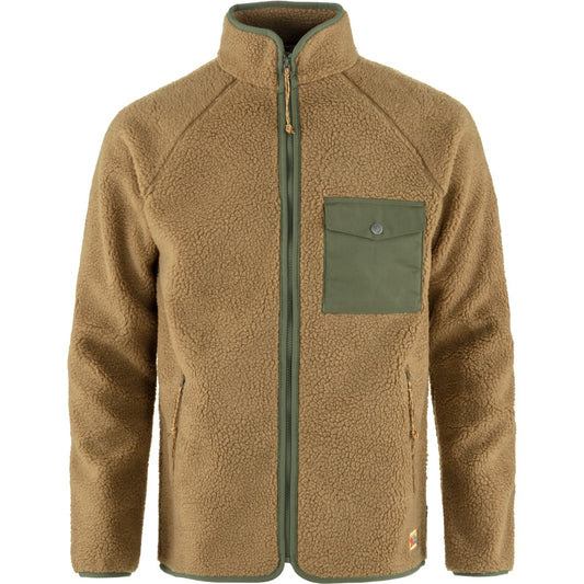 Fjallraven Vardag Pile Fleece M Men's Furry Long Sleeve Jacket Buckwheat Brown/ Laurel Green