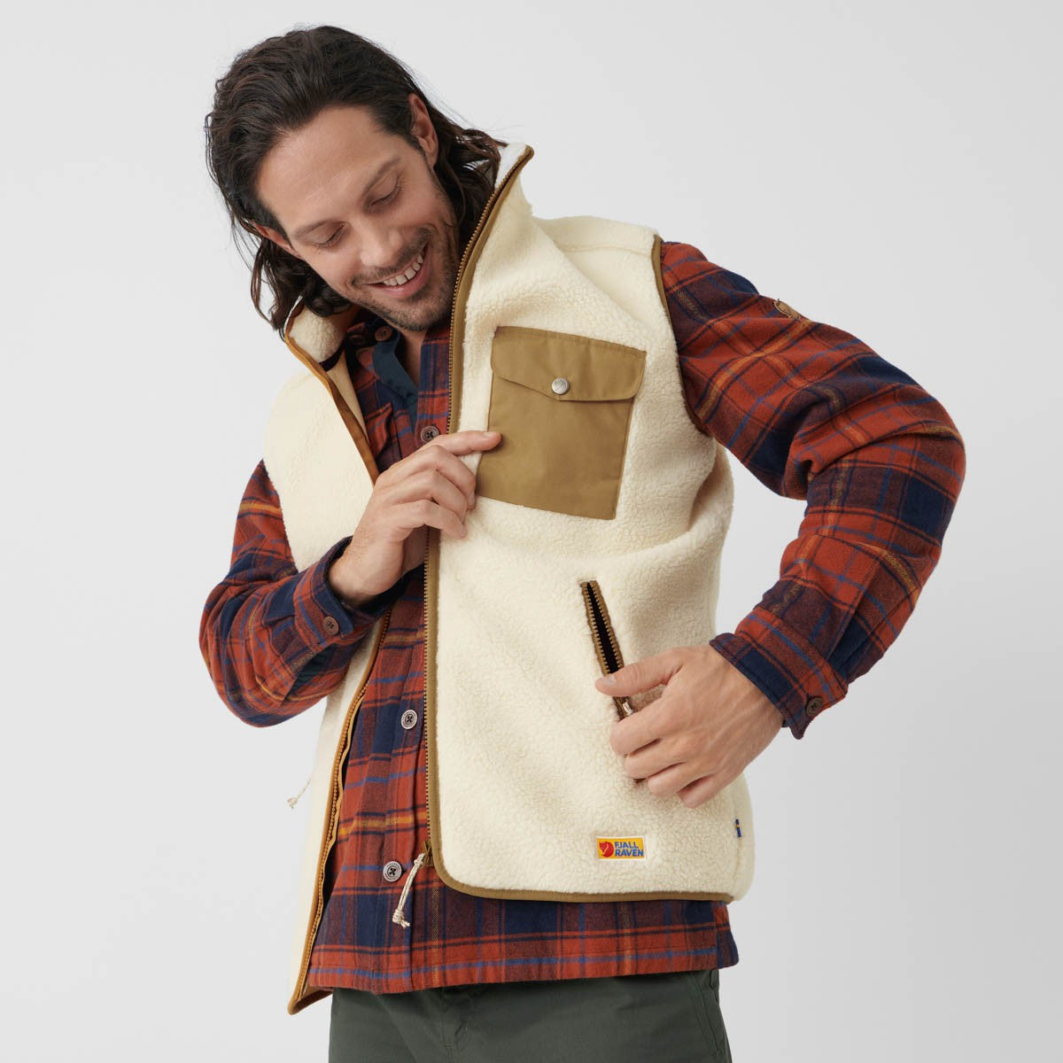 Fjallraven Vardag Pile Fleece Vest M 男裝 毛毛 背心外套 Chalk White/ Buckwheat Brown