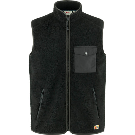 Fjallraven Vardag Pile Fleece Vest M Men's Furry Vest Jacket Black/ Dark Gray